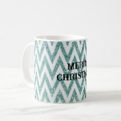 Glitzy Green White Zickzack Stripes Weihnachten Kaffeetasse (Vorderseite Links)