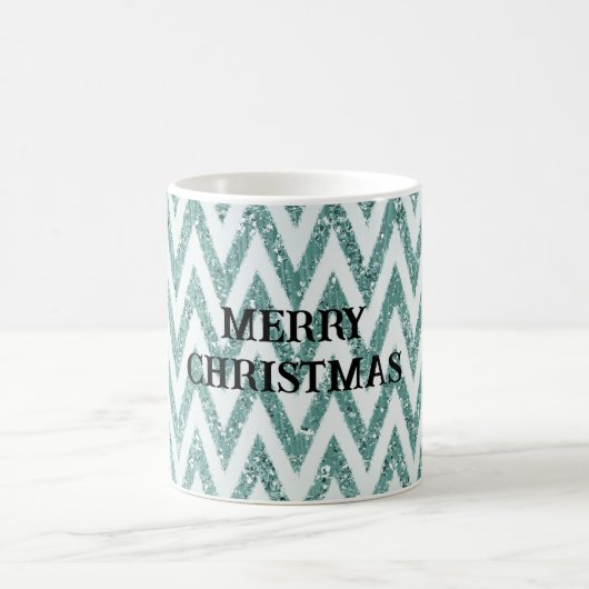 Glitzy Green White Zickzack Stripes Weihnachten Kaffeetasse (Mittel)
