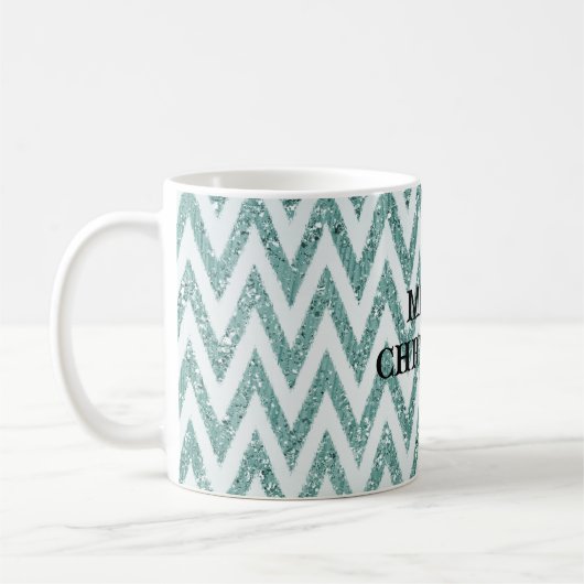 Glitzy Green White Zickzack Stripes Weihnachten Kaffeetasse (Links)