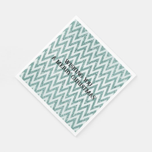 Glitzy Green White Zickzack Stripes Weihnachten Serviette (Ecke)