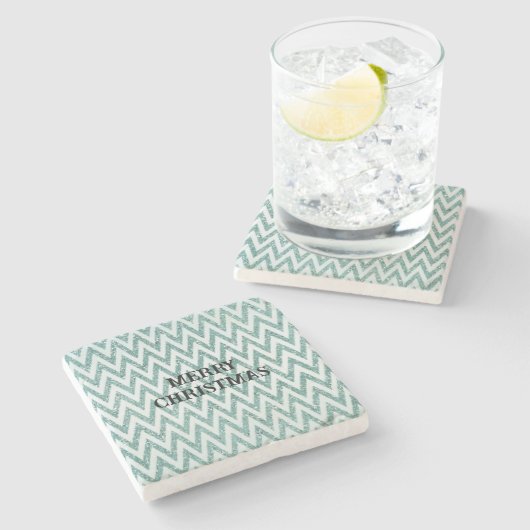 Glitzy Green White Zickzack Stripes Weihnachten Steinuntersetzer (Seitenansicht)