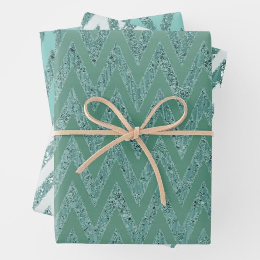 Glitzy Green Zickzack Stripes Weihnachten Geschenkpapier Set (Beispiel)
