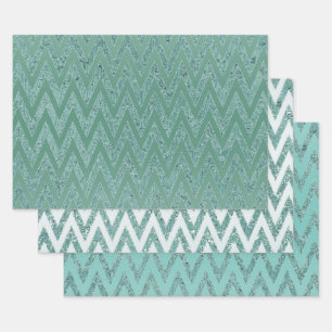 Glitzy Green Zickzack Stripes Weihnachten Geschenkpapier Set