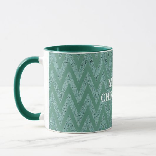 Glitzy Green Zickzack Stripes Weihnachten Tasse (Links)