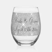 Glitzy Hochzeitsfeier funkelnd silberner Glitzer-B Weinglas Ohne Stiel (Vorderseite)