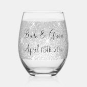 Glitzy Hochzeitsfeier funkelnd silberner Glitzer-B Weinglas Ohne Stiel (Rückseite)