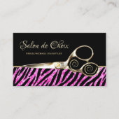 Glitzy Hot Pink Zebra Print Gold Scissors Salon Visitenkarte (Vorderseite)