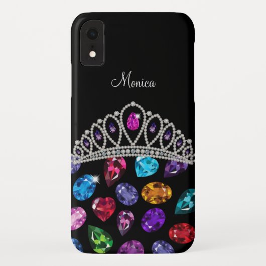Glitzy Kristall Jewels Queen Crown Monogram Case-Mate iPhone Hülle (Rückseite)