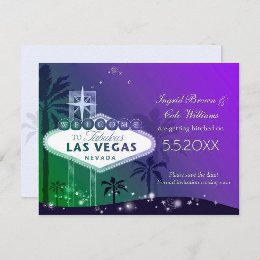 Glitzy Las Vegas Wedding Save the Date Ankündigungspostkarte (Vorne/Hinten)