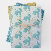 Glitzy Lila Aqua Gold Sparkle Unicorn Geschenkpapier Set (Beispiel)