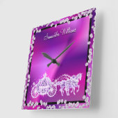 Glitzy Lila Princess Coach & Horses Quadratische Wanduhr (Winkel)