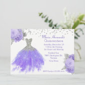 Glitzy Lila und Silver Gown Quinceñera Einladung (Stehend Vorderseite)