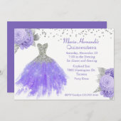 Glitzy Lila und Silver Gown Quinceñera Einladung (Vorne/Hinten)