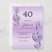 Glitzy Lilac Musiknotens Birthday Einladung (Vorderseite)