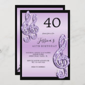 Glitzy Lilac Musiknotens Birthday Einladung (Vorne/Hinten)