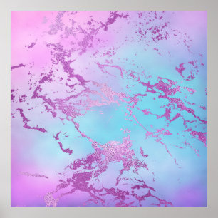 Glitzy Marble   Girly Glam Pink Blue Lila Ombre Poster