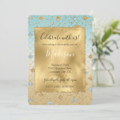 Glitzy Mermaid Blue Gold Sparkle Glitzer Ombre Einladung (Stehend Vorderseite)