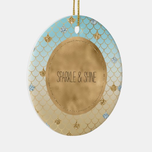 Glitzy Mermaid Blue Gold Sparkle Glitzer Ombre Keramik Ornament (Rechts)