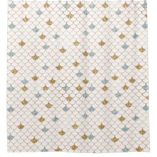 Glitzy Mermaid Blue Gold Sparkone Glitzer Duschvorhang (Vorderseite)