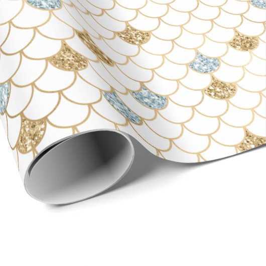Glitzy Mermaid Blue Gold Sparkone Glitzer Geschenkpapier (Rolleneckpunkt)