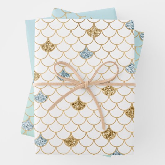 Glitzy Mermaid Blue Gold Sparkone Glitzer Geschenkpapier Set (Beispiel)