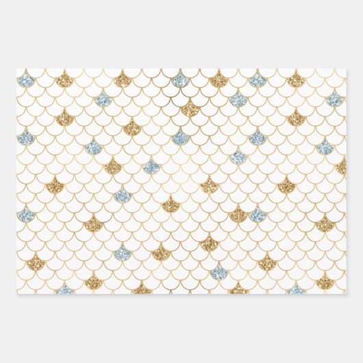 Glitzy Mermaid Blue Gold Sparkone Glitzer Geschenkpapier Set (Vorderseite)