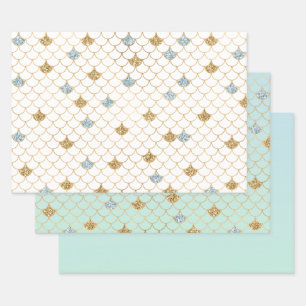 Glitzy Mermaid Blue Gold Sparkone Glitzer Geschenkpapier Set