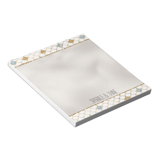 Glitzy Mermaid Blue Gold Sparkone Glitzer Notizblock (angewinkelt)