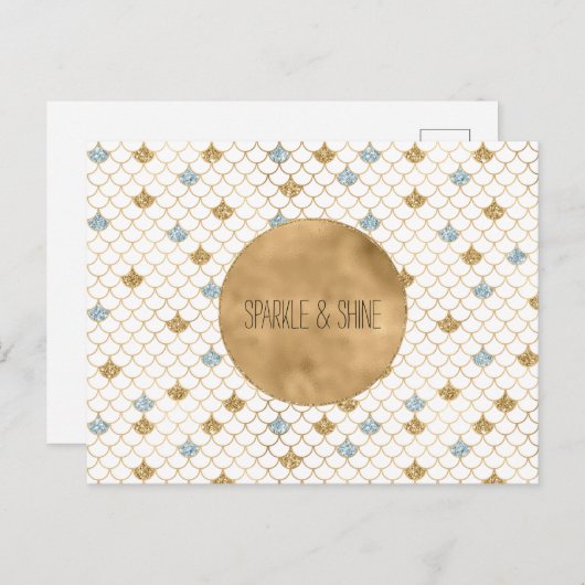 Glitzy Mermaid Blue Gold Sparkone Glitzer Postkarte (Vorne/Hinten)