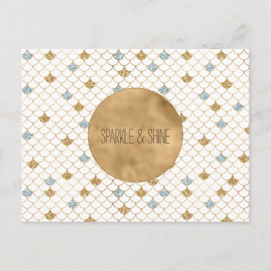 Glitzy Mermaid Blue Gold Sparkone Glitzer Postkarte (Vorderseite)