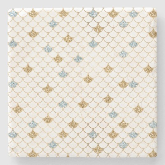 Glitzy Mermaid Blue Gold Sparkone Glitzer Steinuntersetzer (Vorderseite)