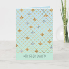 Glitzy Mermaid Blue Green Gold Sparkone Glitzer Karte