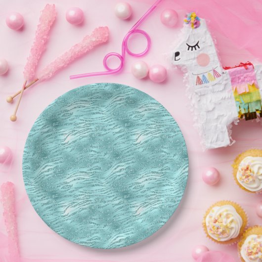 Glitzy Mint Zebra Print Pappteller (Party)