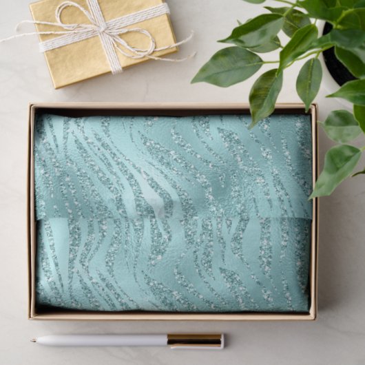 Glitzy Mint Zebra Print Seidenpapier (Geschenk)