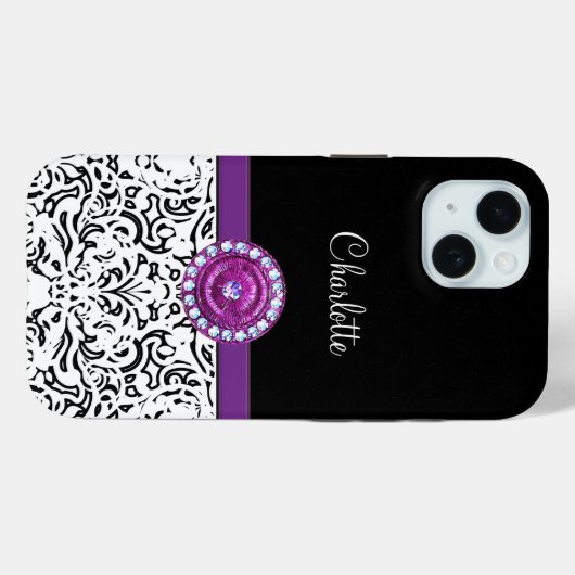 Glitzy Monogram Trendy Kristall Damask Case-Mate iPhone Hülle (Rückseite (Horizontal))