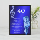 Glitzy Musiknote & Mikrofon Karaoke Geburtstag Einladung (Stehend Vorderseite)