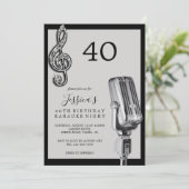 Glitzy Musiknote & Mikrofon Karaoke Geburtstag Einladung (Stehend Vorderseite)