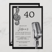 Glitzy Musiknote & Mikrofon Karaoke Geburtstag Einladung (Vorne/Hinten)