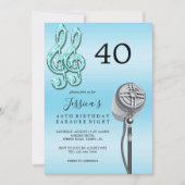 Glitzy Musiknote & Mikrofon Karaoke Geburtstag in Einladung (Vorderseite)