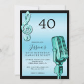 Glitzy Musiknote & Mikrofon Karaoke Geburtstag in Einladung (Vorderseite)