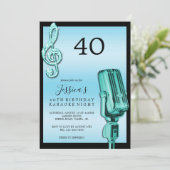 Glitzy Musiknote & Mikrofon Karaoke Geburtstag in Einladung (Stehend Vorderseite)