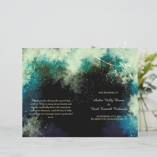 Glitzy Mystic Forest Indie Wedding BiFold Programm (Stehend Vorderseite)