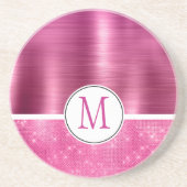 Glitzy Pink Glam Sparkle Monogram Getränkeuntersetzer (Vorne)
