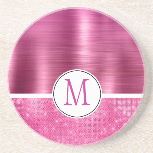 Glitzy Pink Glam Sparkle Monogram Getränkeuntersetzer (Vorne)