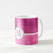Glitzy Pink Glam Sparkle Monogram Kaffeetasse (VorderseiteRechts)
