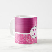 Glitzy Pink Glam Sparkle Monogram Kaffeetasse (Vorderseite Links)