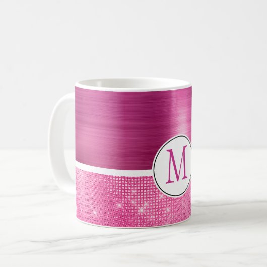 Glitzy Pink Glam Sparkle Monogram Kaffeetasse (Vorderseite Links)