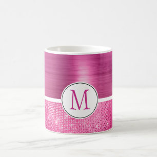 Glitzy Pink Glam Sparkle Monogram Kaffeetasse