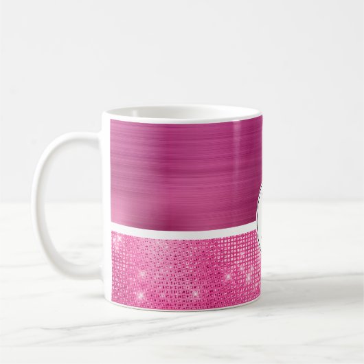 Glitzy Pink Glam Sparkle Monogram Kaffeetasse (Links)