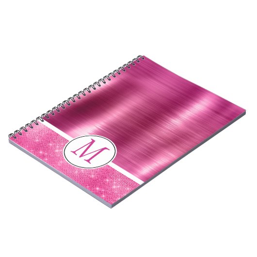Glitzy Pink Glam Sparkle Monogram Notizblock (Linke Seite)